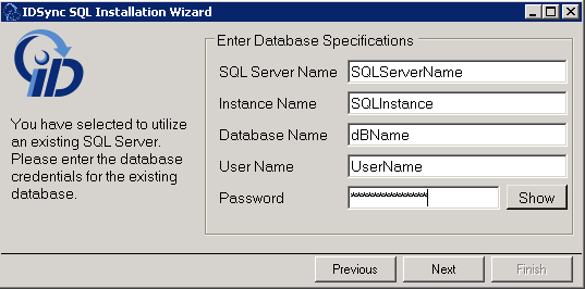 enter (existing) database configuration